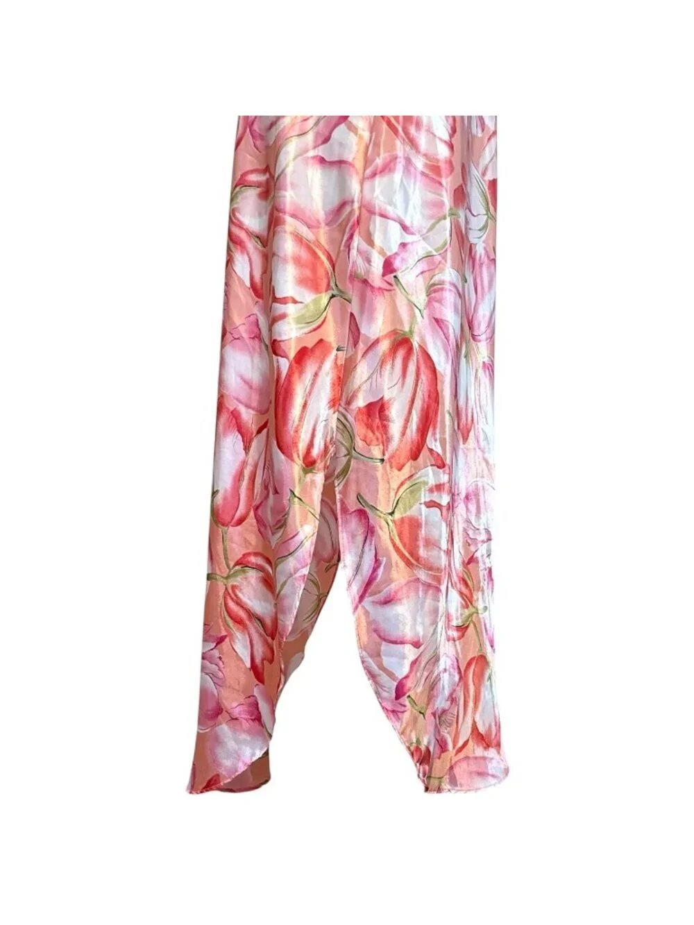 VTG Amelia’s Floral Peach Pink Tulip Nightgown Bow Size Large Made USA Side Slit - Picture 4 of 8